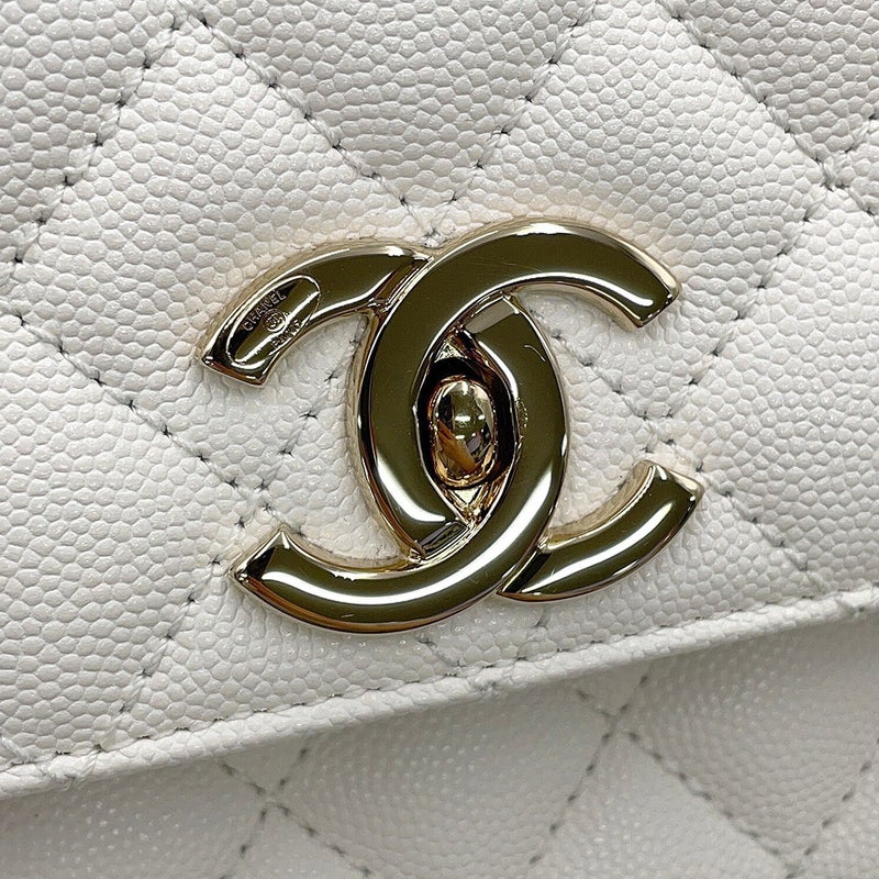 シャネル ハンドバッグ マトラッセ ココマーク ココハンドル キャビアスキン A92991 CHANEL 2way 白