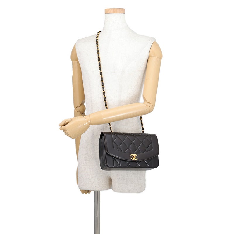 シャネル チェーンショルダーバッグ ダイアナ マトラッセ ココマーク シングルチェーン ラムスキン A01164 CHANEL 黒