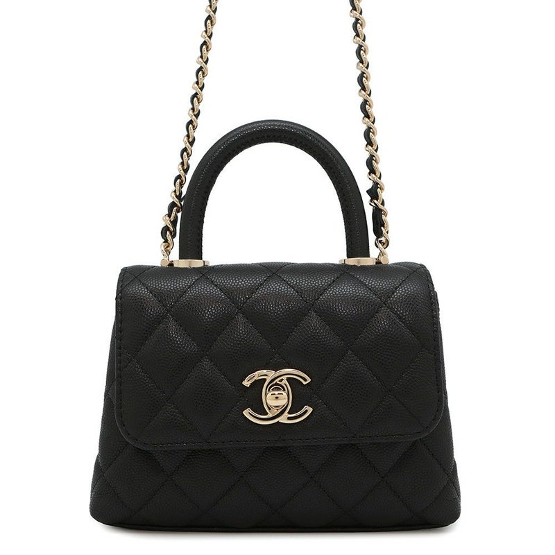 シャネル ハンドバッグ マトラッセ ココハンドル ミニミニ キャビアスキン AP4244 2wayチェーンショルダーバッグ 黒