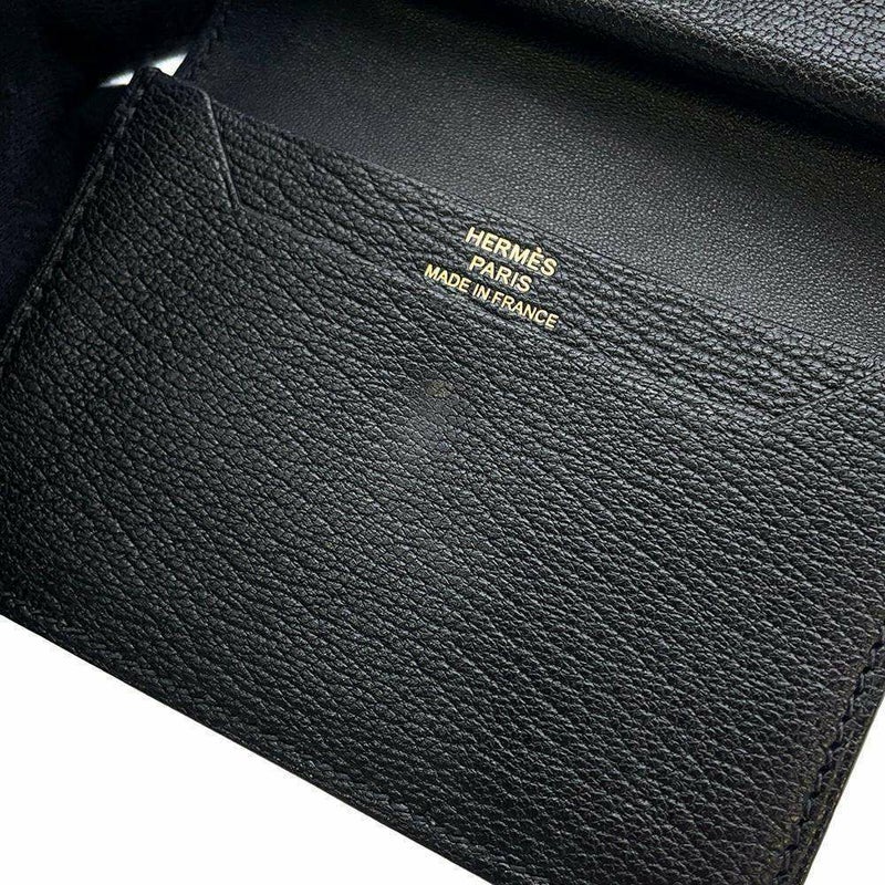 エルメス カードケース ベアン ミニ ブラック/ピンクゴールド金具 シェブルミゾル Z刻印 財布 黒