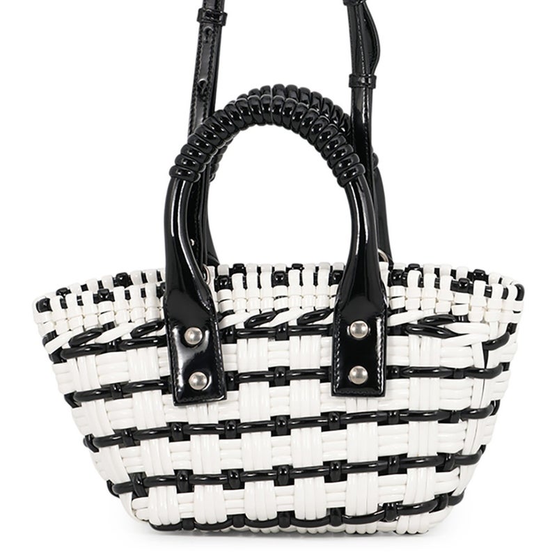 バレンシアガ ハンドバッグ パテントレザー ビストロXXS 678028 BALENCIAGA 2wayショルダーバッグ かごバッグ 黒 白