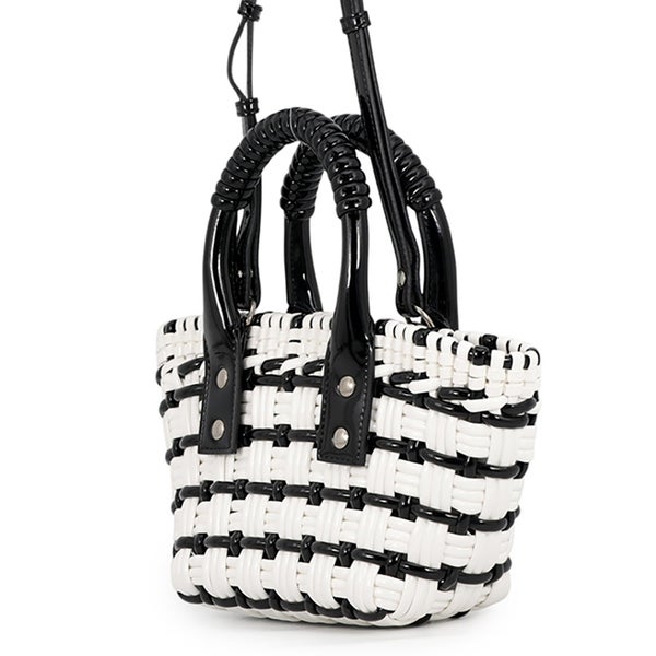 バレンシアガ ハンドバッグ パテントレザー ビストロXXS 678028 BALENCIAGA 2wayショルダーバッグ かごバッグ 黒 白