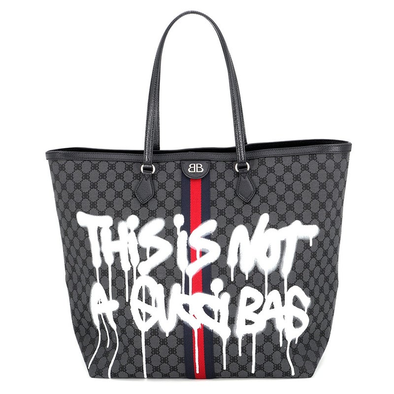 バレンシアガ トートバッグ グッチコラボ ザハッカープロジェクト グラフィテ ラージ 680127 BALENCIAGA GUCCI 黒