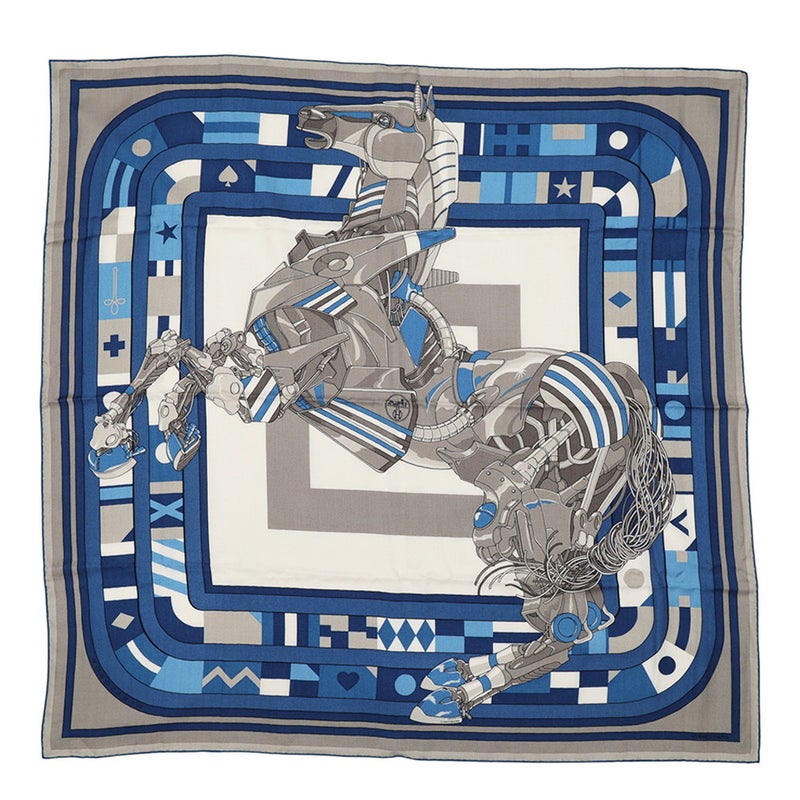 エルメス スカーフ カレH 100 ロボカバール ROBOCABAR カシミヤ シルク HERMES