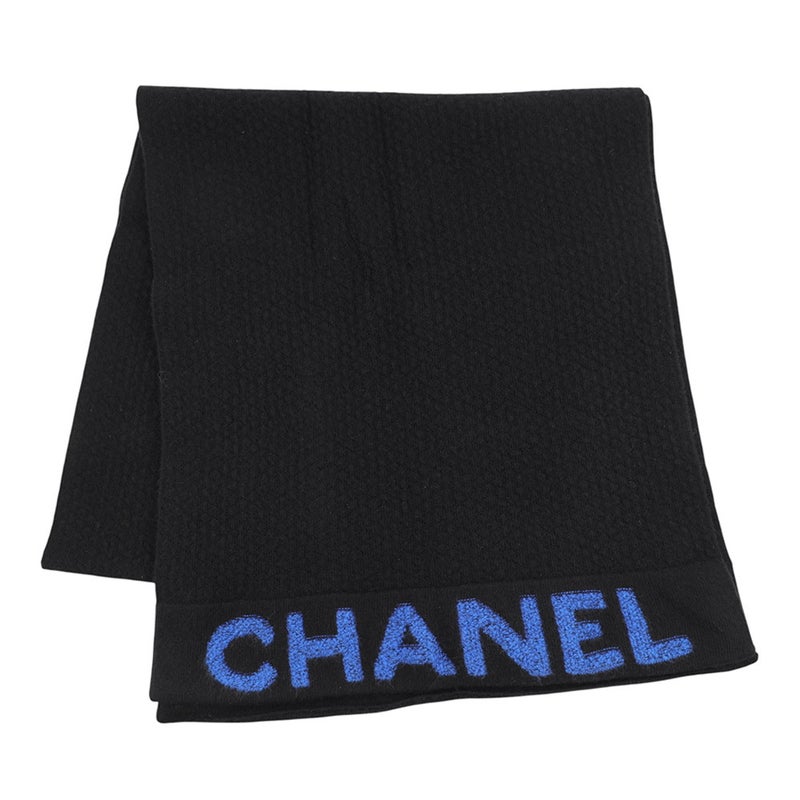 シャネル マフラー 大判ロゴ ウール カシミヤ CHANEL 黒