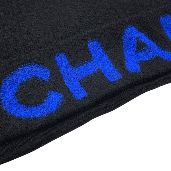 シャネル マフラー 大判ロゴ ウール カシミヤ CHANEL 黒