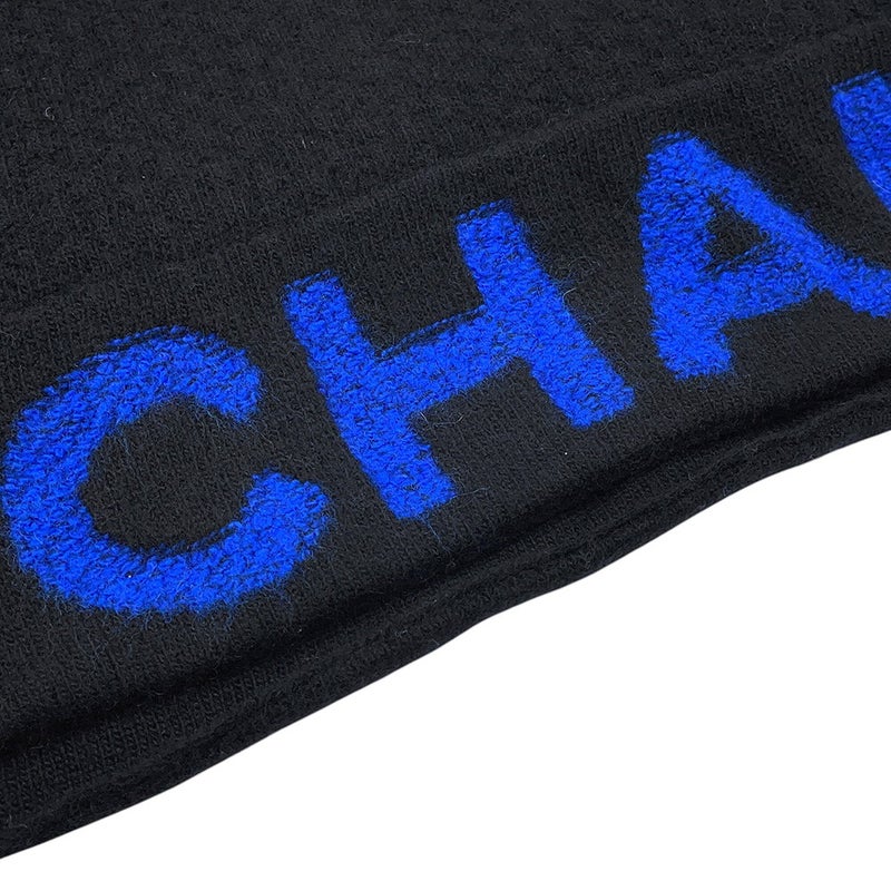 シャネル マフラー 大判ロゴ ウール カシミヤ CHANEL 黒