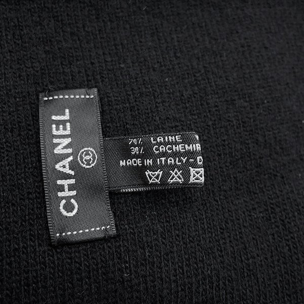 シャネル マフラー 大判ロゴ ウール カシミヤ CHANEL 黒