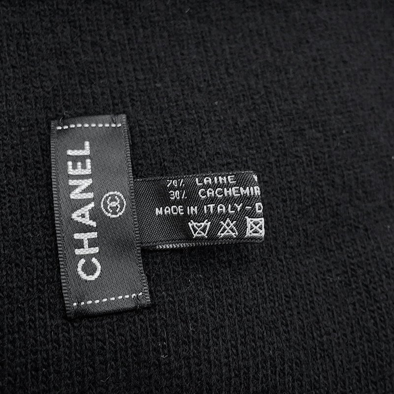 シャネル マフラー 大判ロゴ ウール カシミヤ CHANEL 黒
