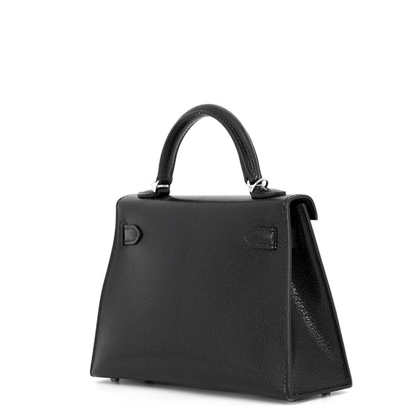 エルメス ハンドバッグ ミニケリー2 外縫い ブラック/シルバー金具 シェブルシャムキラ G刻印 HERMES Kelly 2wayバッグ 黒