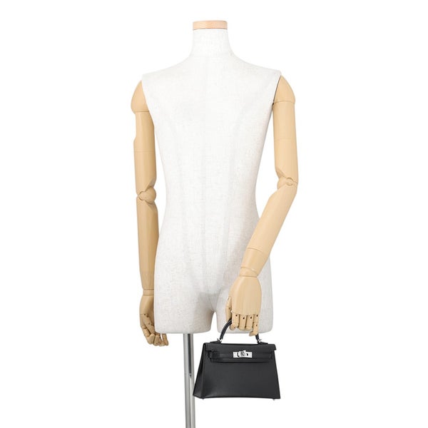 エルメス ハンドバッグ ミニケリー2 外縫い ブラック/シルバー金具 シェブルシャムキラ G刻印 HERMES Kelly 2wayバッグ 黒