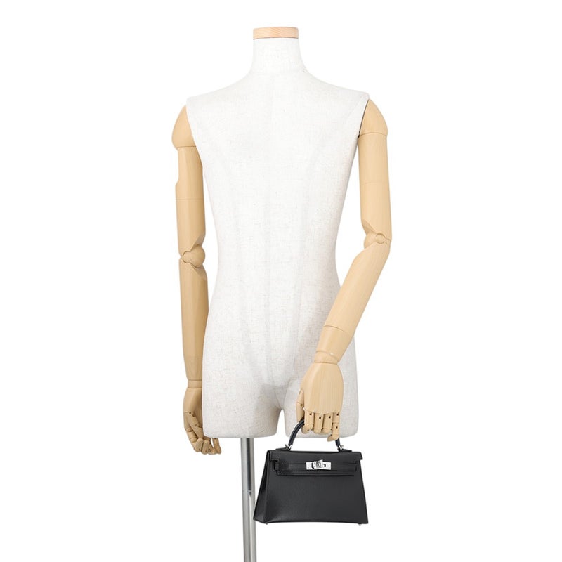 エルメス ハンドバッグ ミニケリー2 外縫い ブラック/シルバー金具 シェブルシャムキラ G刻印 HERMES Kelly 2wayバッグ 黒