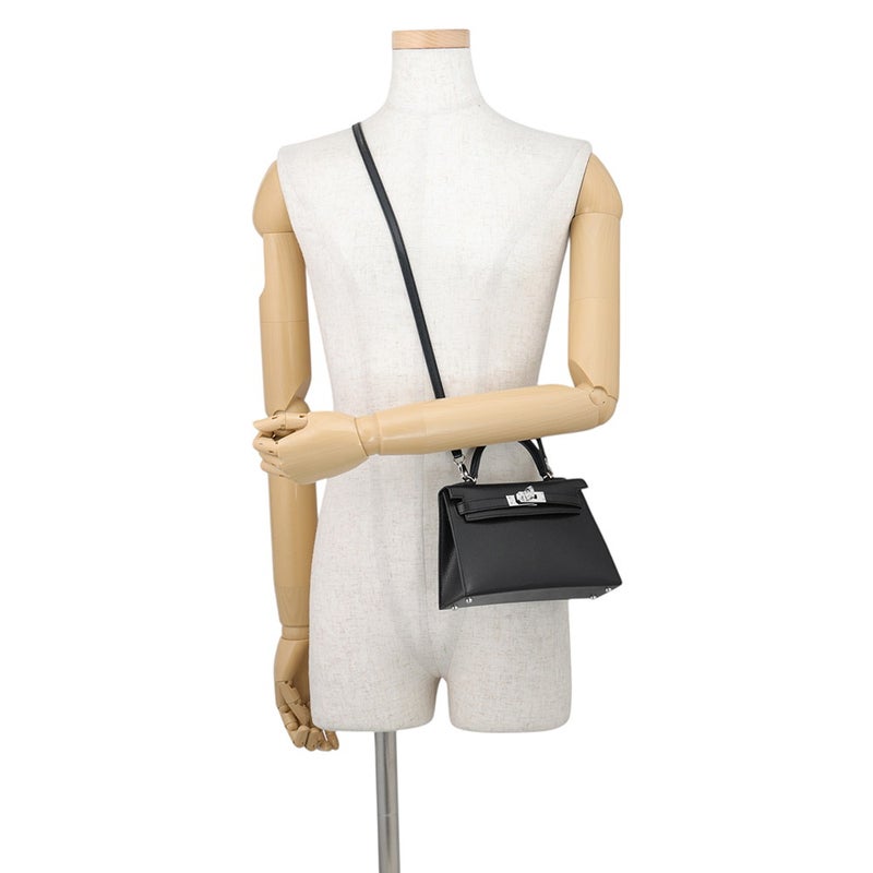 エルメス ハンドバッグ ミニケリー2 外縫い ブラック/シルバー金具 シェブルシャムキラ G刻印 HERMES Kelly 2wayバッグ 黒