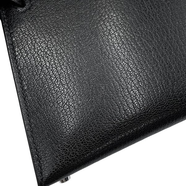 エルメス ハンドバッグ ミニケリー2 外縫い ブラック/シルバー金具 シェブルシャムキラ G刻印 HERMES Kelly 2wayバッグ 黒