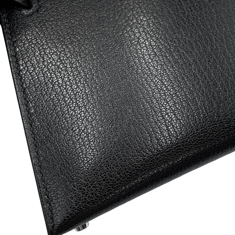 エルメス ハンドバッグ ミニケリー2 外縫い ブラック/シルバー金具 シェブルシャムキラ G刻印 HERMES Kelly 2wayバッグ 黒