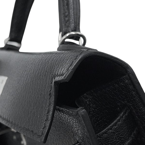 エルメス ハンドバッグ ミニケリー2 外縫い ブラック/シルバー金具 シェブルシャムキラ G刻印 HERMES Kelly 2wayバッグ 黒