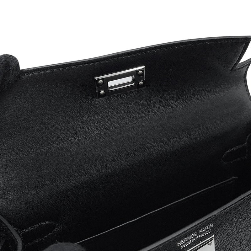 エルメス ハンドバッグ ミニケリー2 外縫い ブラック/シルバー金具 シェブルシャムキラ G刻印 HERMES Kelly 2wayバッグ 黒