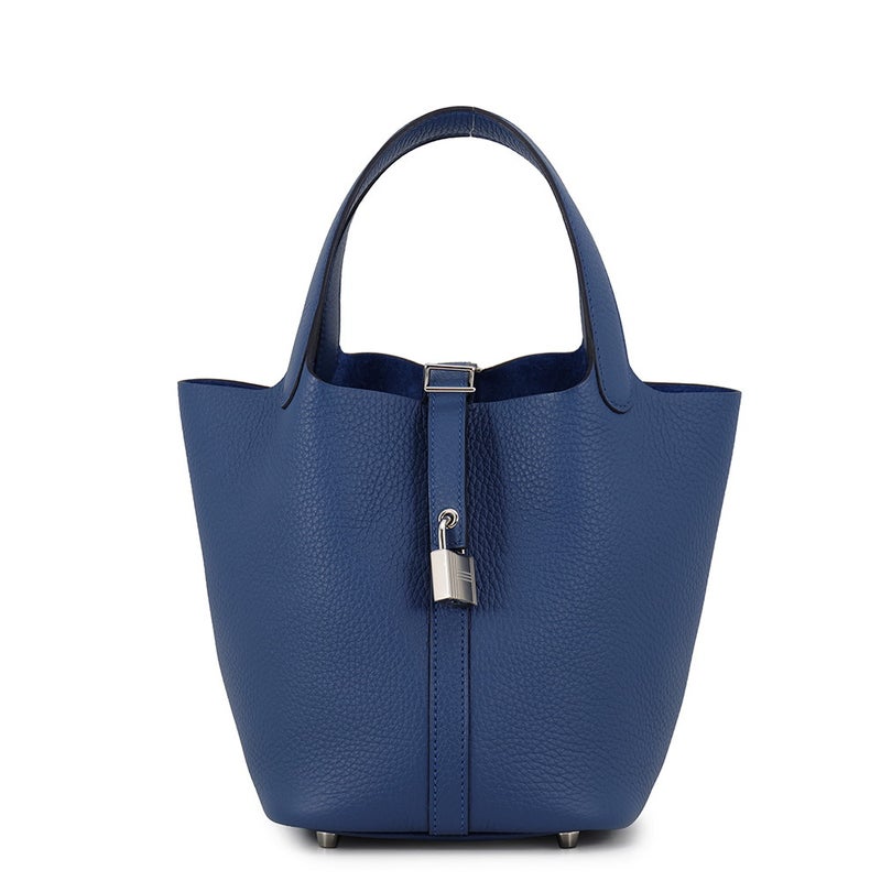 エルメス ハンドバッグ ピコタンロックPM ブルータイ/シルバー金具 トリヨンクレマンス G刻印 HERMES トートバッグ