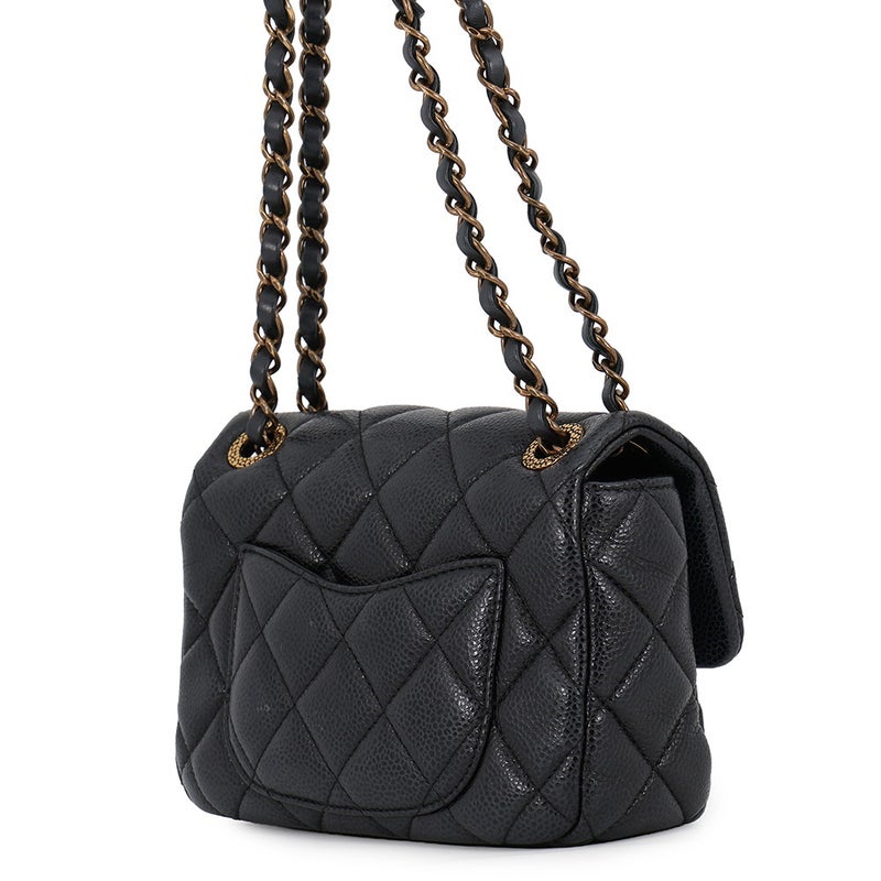 シャネル チェーンショルダーバッグ ミニ マトラッセ ココマーク CCスネーク キャビアスキン AS5098 CHANEL 黒