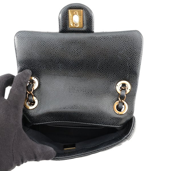 シャネル チェーンショルダーバッグ ミニ マトラッセ ココマーク CCスネーク キャビアスキン AS5098 CHANEL 黒