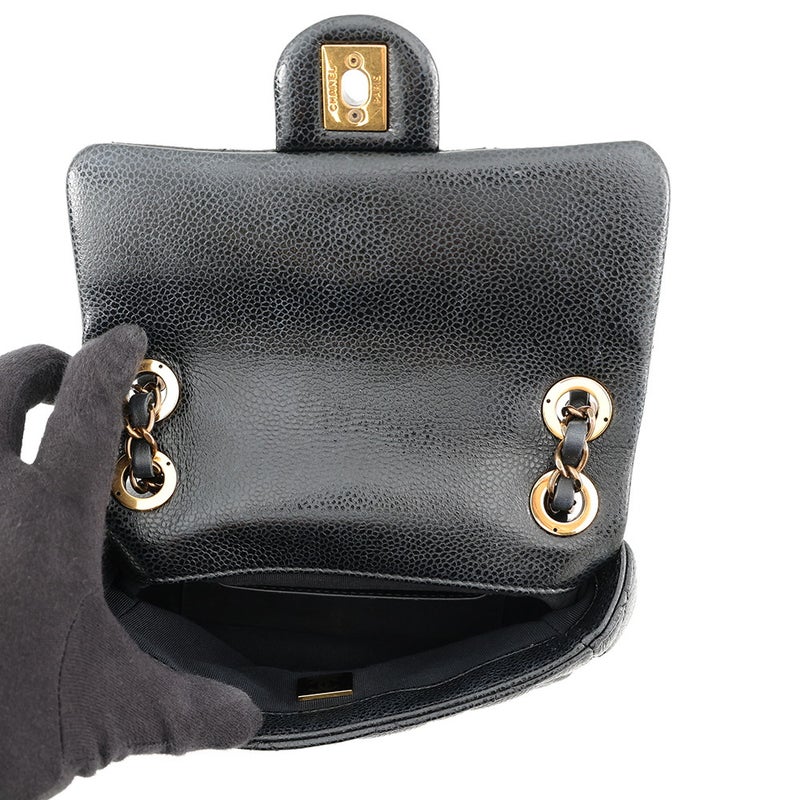 シャネル チェーンショルダーバッグ ミニ マトラッセ ココマーク CCスネーク キャビアスキン AS5098 CHANEL 黒