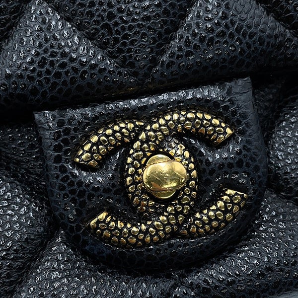 シャネル チェーンショルダーバッグ ミニ マトラッセ ココマーク CCスネーク キャビアスキン AS5098 CHANEL 黒