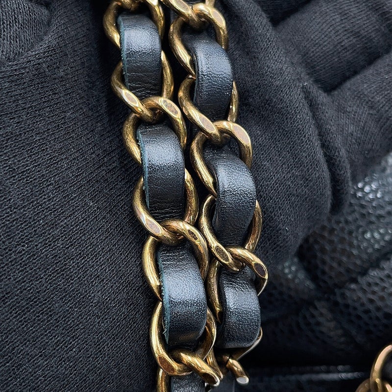 シャネル チェーンショルダーバッグ ミニ マトラッセ ココマーク CCスネーク キャビアスキン AS5098 CHANEL 黒