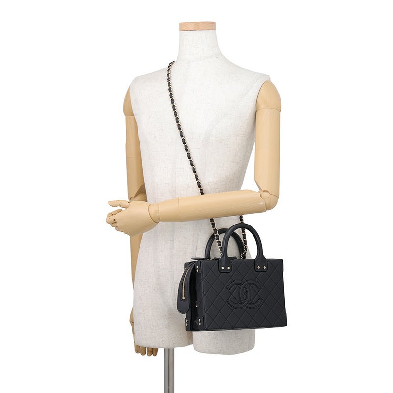 シャネル チェーンショルダーバッグ マトラッセ ココマーク バニティバッグ カーフレザー AS3345 CHANEL 黒