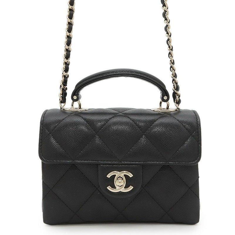 シャネル ハンドバッグ マトラッセ ココマーク トップハンドル ミニ クラッチバッグ キャビアスキン AP4569 2way 黒