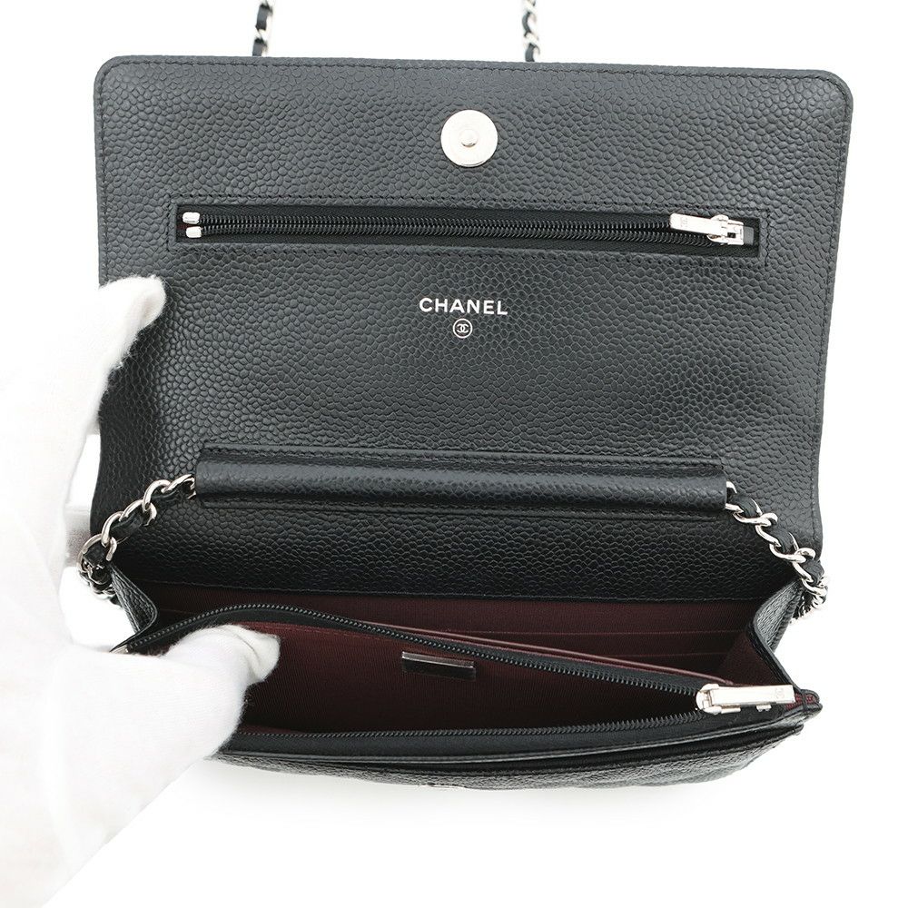 シャネル チェーンウォレット クラシック マトラッセ ココマーク キャビアスキン AP0250 CHANEL 財布 黒 シャネル チェーンウォレット クラシック マトラッセ ココマーク