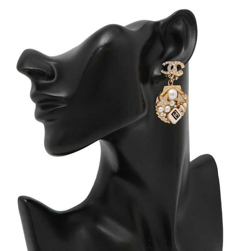 シャネル イヤリング ココマーク 貝殻モチーフ フェイクパール ラインストーン C25 C ABF071 CHANEL アクセサリー
