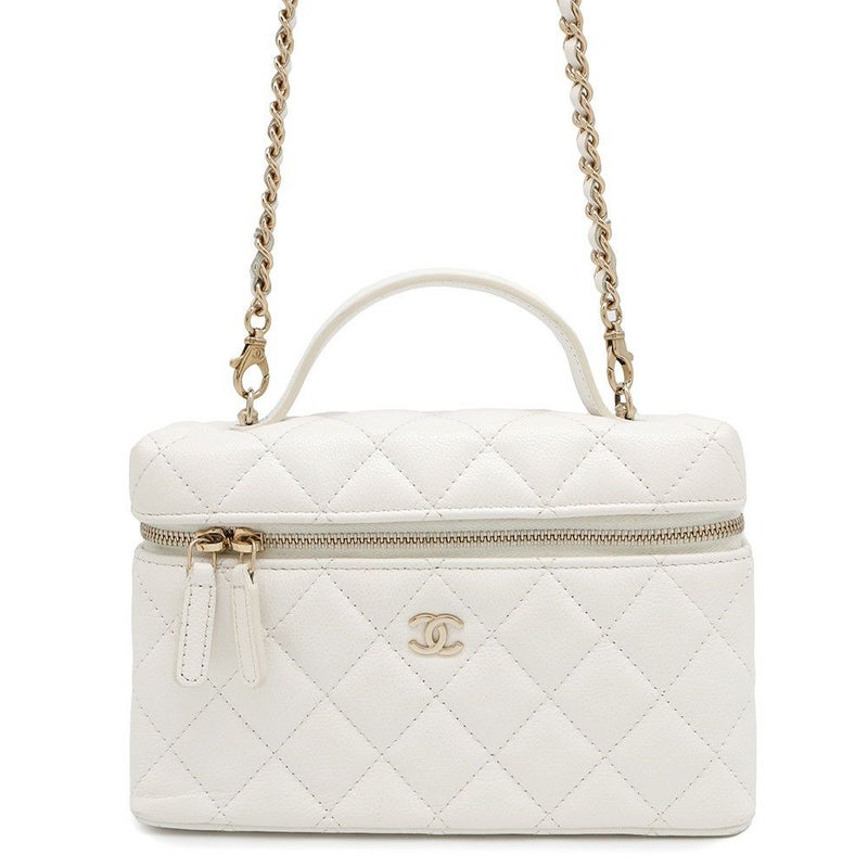 シャネル ハンドバッグ マトラッセ ココマーク バニティケース キャビアスキン AP4404 CHANEL 白 2way ヴァニティ