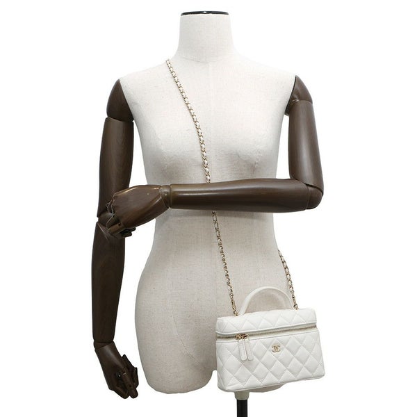 シャネル ハンドバッグ マトラッセ ココマーク バニティケース キャビアスキン AP4404 CHANEL 白 2way ヴァニティ
