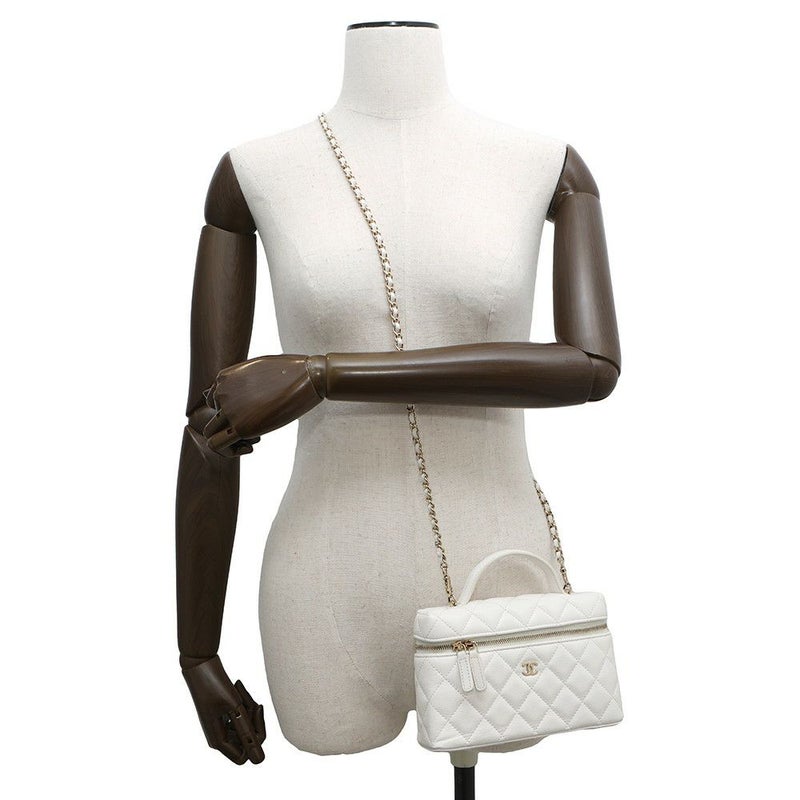 シャネル ハンドバッグ マトラッセ ココマーク バニティケース キャビアスキン AP4404 CHANEL 白 2way ヴァニティ