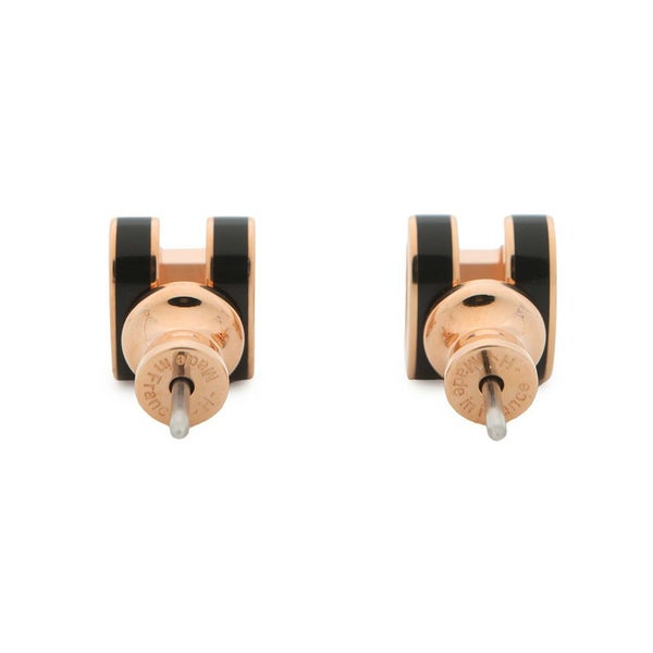 エルメス ピアス ミニ・ポップアッシュ ブラック/ピンクゴールド金具 Hモチーフ HERMES Pop H ポップH 黒