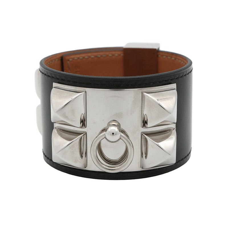 エルメス ブレスレット コリエドシアン ブラック/シルバー金具 ボックスカーフ A刻印 サイズS HERMES 黒