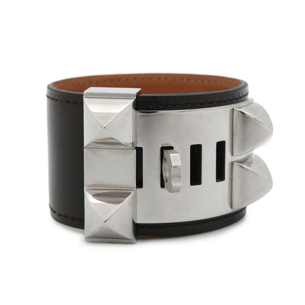 エルメス ブレスレット コリエドシアン ブラック/シルバー金具 ボックスカーフ A刻印 サイズS HERMES 黒