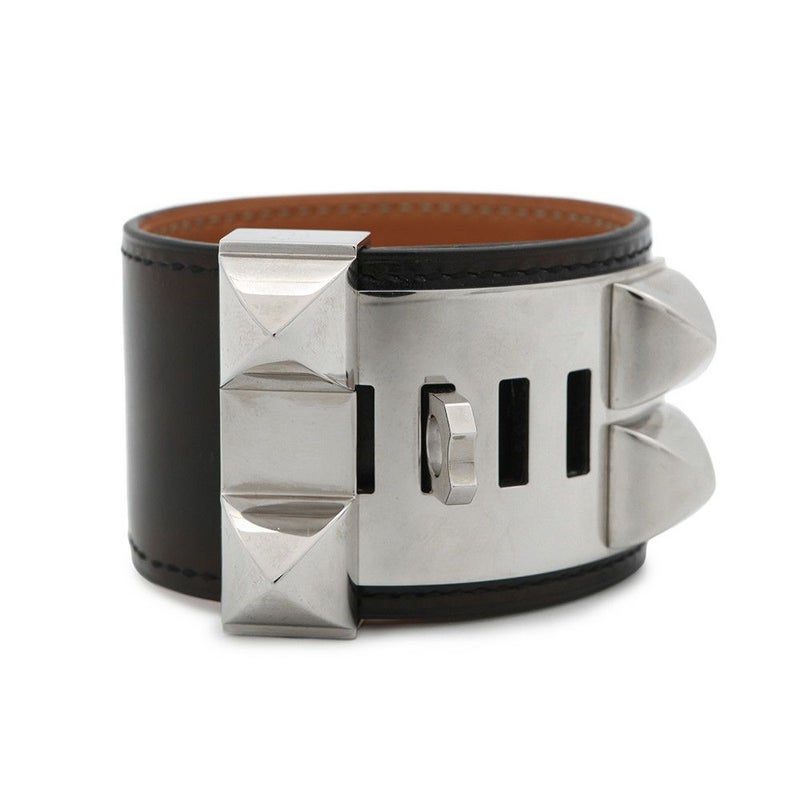 エルメス ブレスレット コリエドシアン ブラック/シルバー金具 ボックスカーフ A刻印 サイズS HERMES 黒