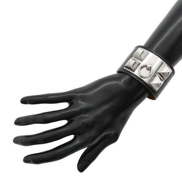 エルメス ブレスレット コリエドシアン ブラック/シルバー金具 ボックスカーフ A刻印 サイズS HERMES 黒