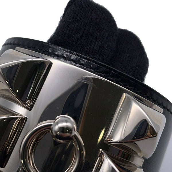 エルメス ブレスレット コリエドシアン ブラック/シルバー金具 ボックスカーフ A刻印 サイズS HERMES 黒