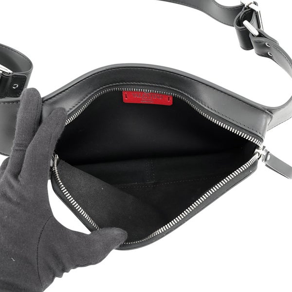 ヴァレンティノ・ガラヴァーニ ボディバッグ VLTNロゴ レザー VY2B0A10WJW VALENTINO ベルトバッグ 黒 白