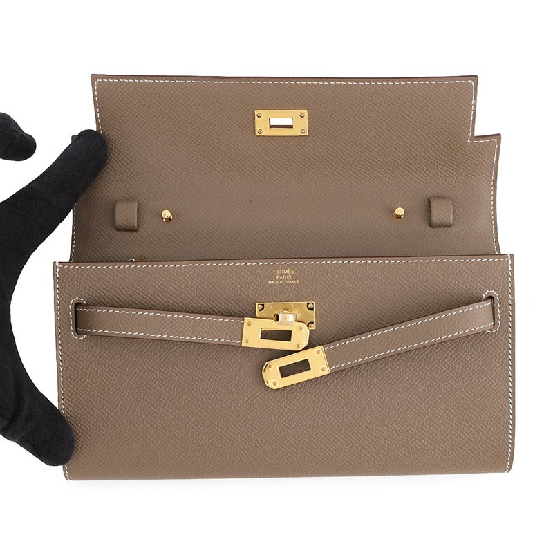 エルメス ケリーウォレット ロング トゥーゴー エトゥープ/ゴールド金具 G刻印 HERMES 財布