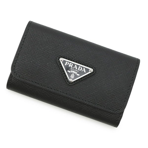 プラダ 4連キーケース 幾何学模様 サフィアーノ 1PG004 PRADA キーリング付き 黒