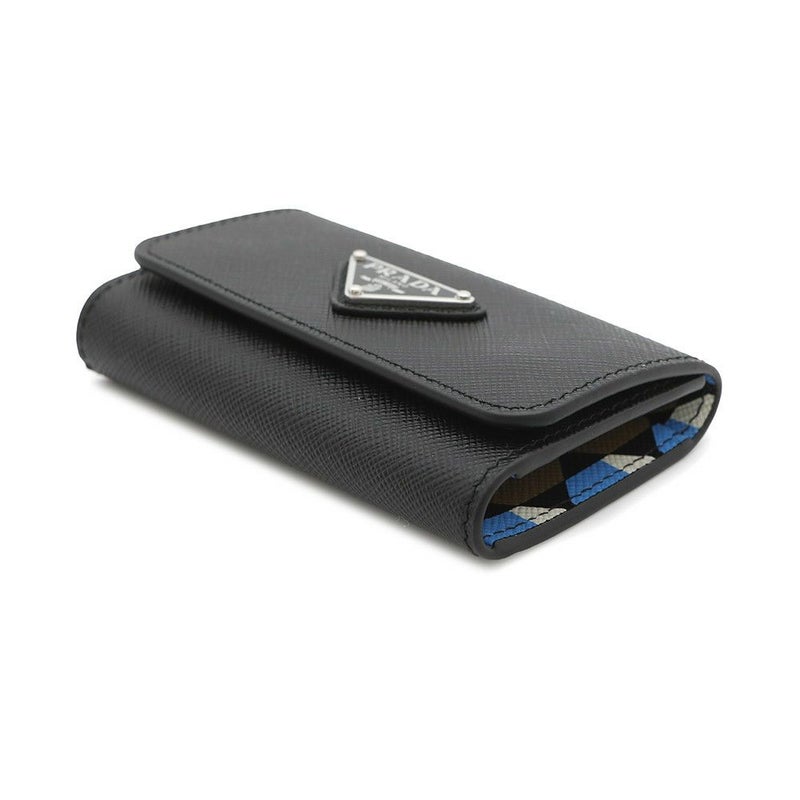 プラダ 4連キーケース 幾何学模様 サフィアーノ 1PG004 PRADA キーリング付き 黒