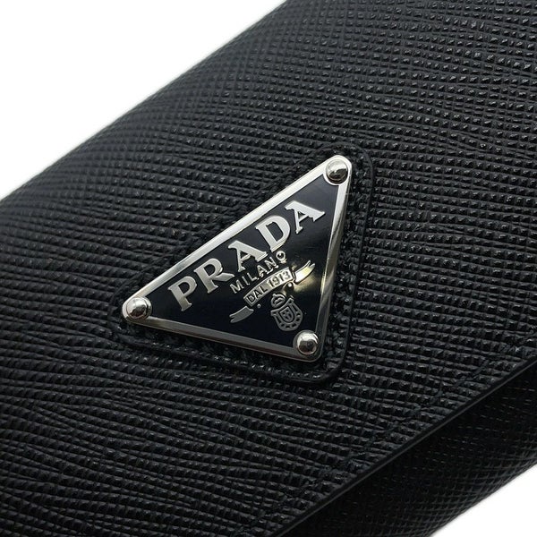 プラダ 4連キーケース 幾何学模様 サフィアーノ 1PG004 PRADA キーリング付き 黒