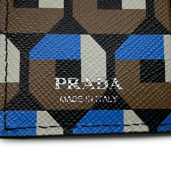 プラダ 4連キーケース 幾何学模様 サフィアーノ 1PG004 PRADA キーリング付き 黒