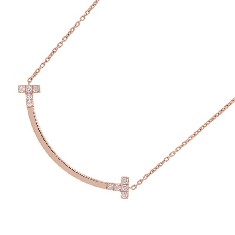 ティファニー ネックレス Tスマイル ペンダント ミディアム ダイヤ 10P 計0.19ct K18PG 74957218 Tiffany&Co.