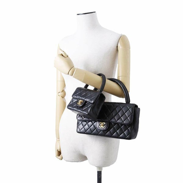 シャネル ハンドバッグ 親子バッグ マトラッセ ココマーク ラムスキン CHANEL バッグ 黒
