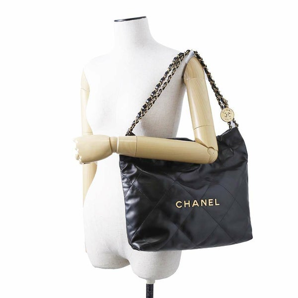 シャネル ハンドバッグ CHANEL 22 マトラッセ スモール シャイニーカーフ AS3260 ポーチ付き 黒