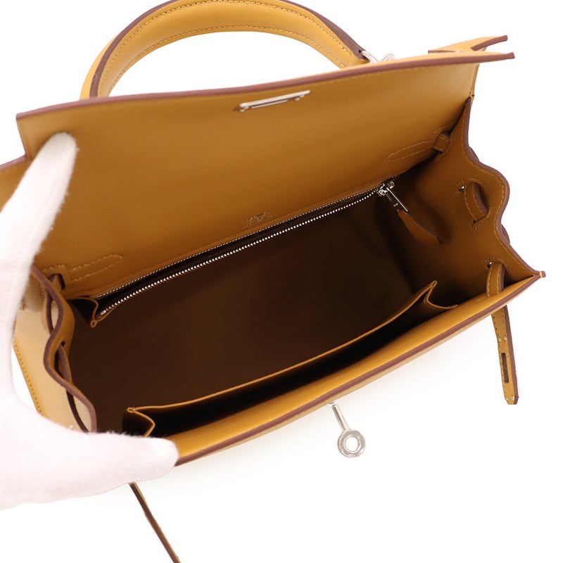 エルメス ハンドバッグ ケリー25 外縫い エクリュ/セサミ/シルバー金具 トワルアッシュ/スイフト G刻印 ２wayショルダー